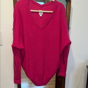 Anthropologie Maeve The Charley Cashmere Relaxed V-Neck Sweater Pink M